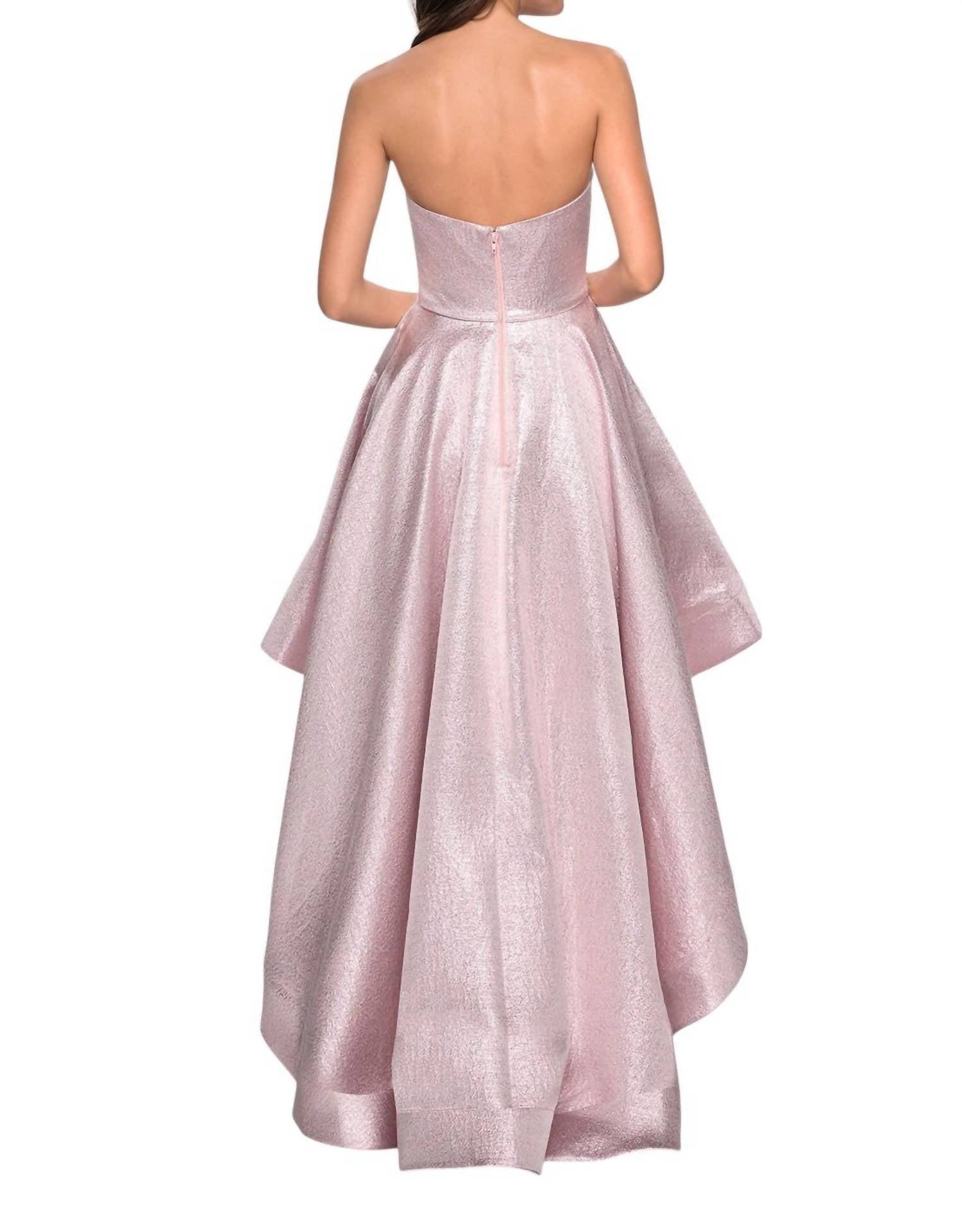 La Femme - Glamorous Metallic High Low Prom Dress - clothing - dresses - high - low