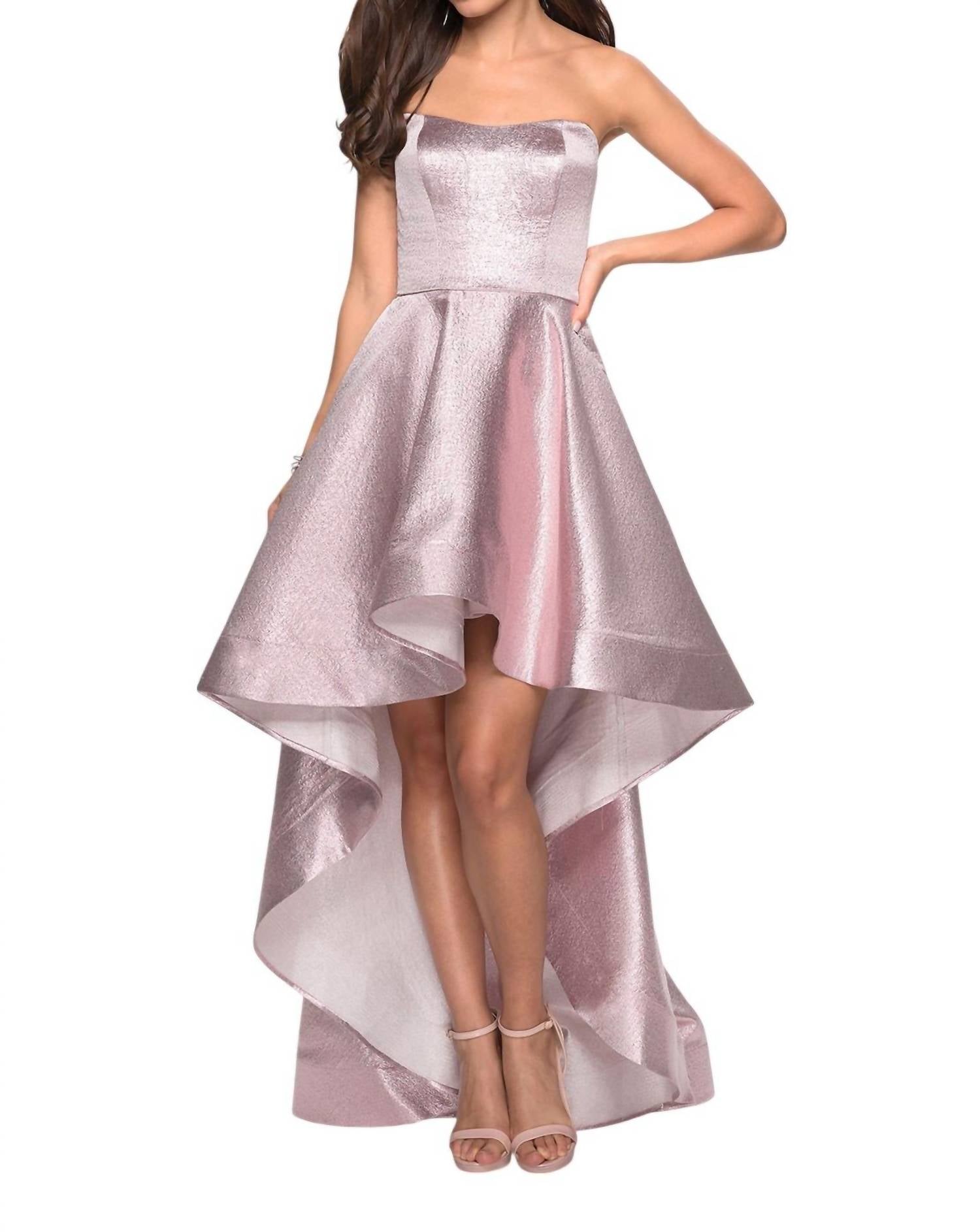 La Femme - Glamorous Metallic High Low Prom Dress - clothing - dresses - high - low