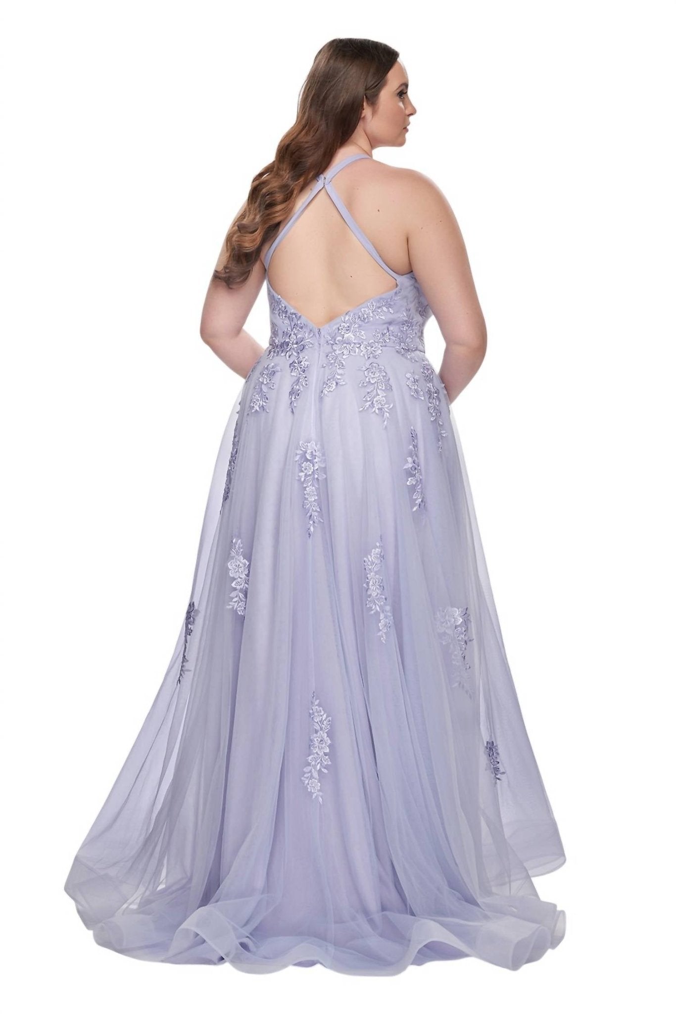 La Femme - Gorgeous A - line Prom Dress - Plus - blue - clothing - dresses