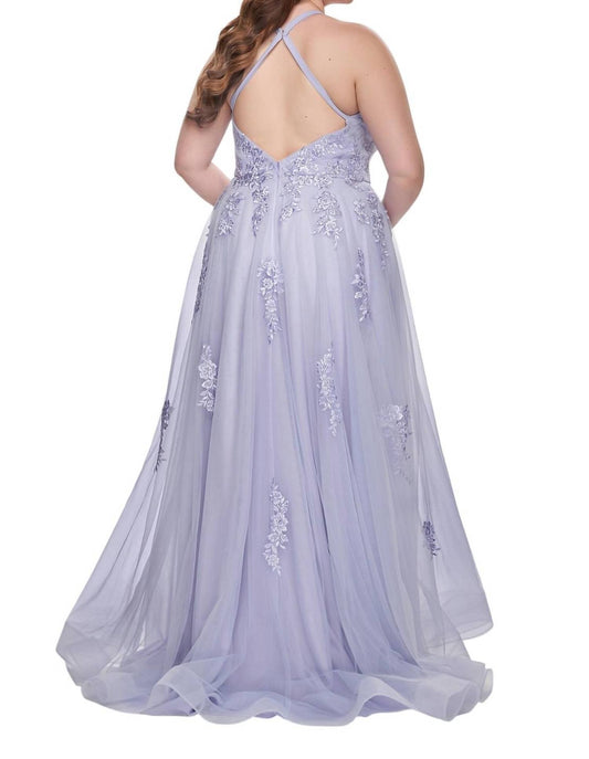 La Femme - Gorgeous A - line Prom Dress - Plus - blue - clothing - dresses