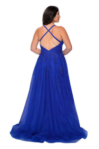 La Femme - Gorgeous A - line Prom Dress - Plus - blue - clothing - dresses