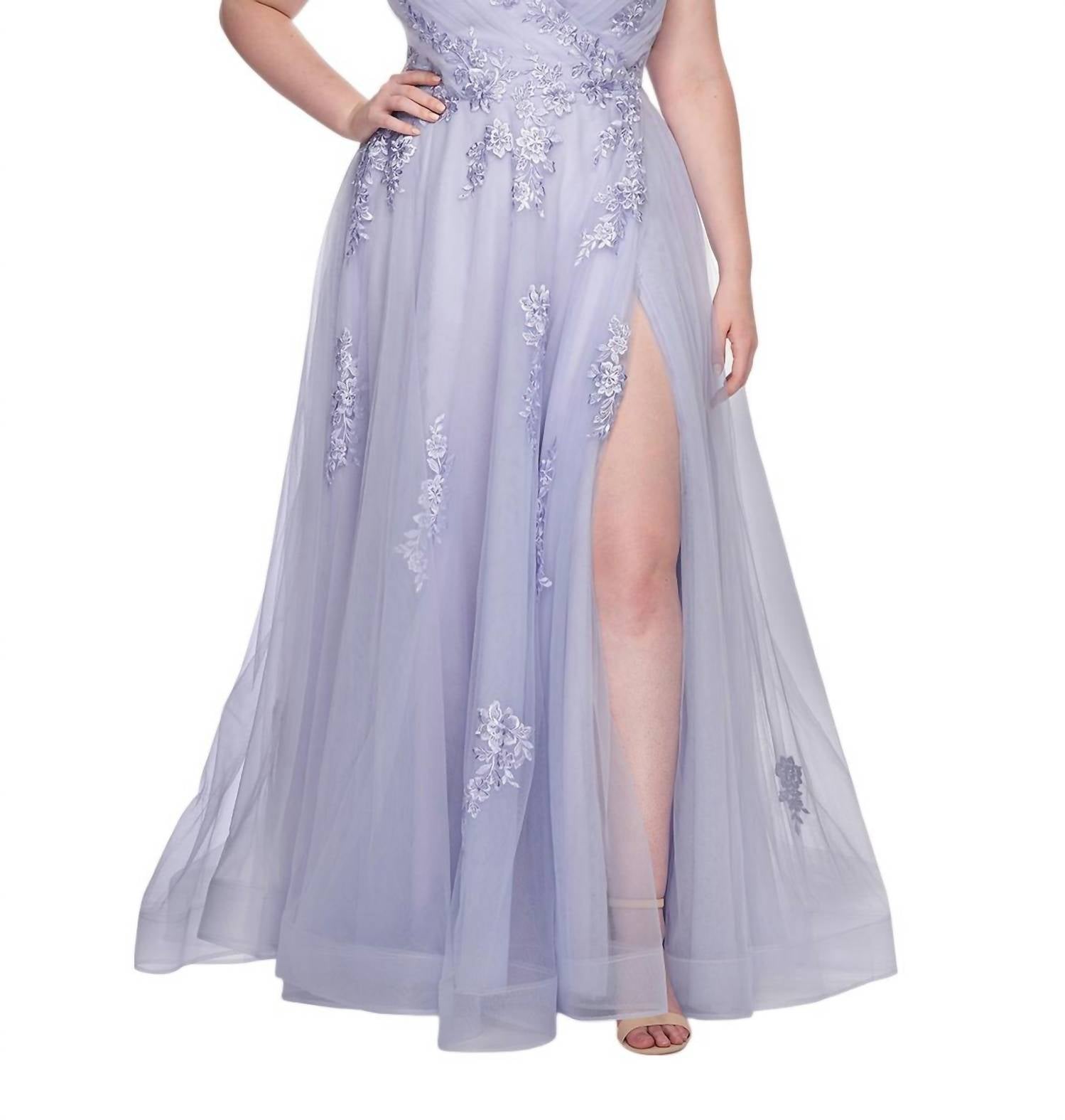 La Femme - Gorgeous A - line Prom Dress - Plus - blue - clothing - dresses
