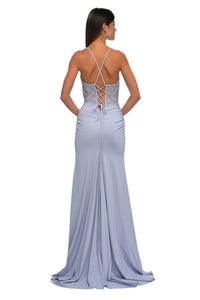La Femme - Gorgeous Jersey Lace Applique Prom Dress - blue - clothing - dresses