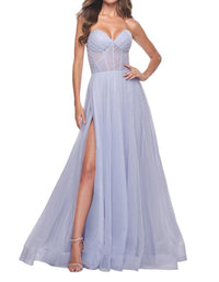 La Femme - Graceful A - line Prom Dress - blue - clothing - dresses