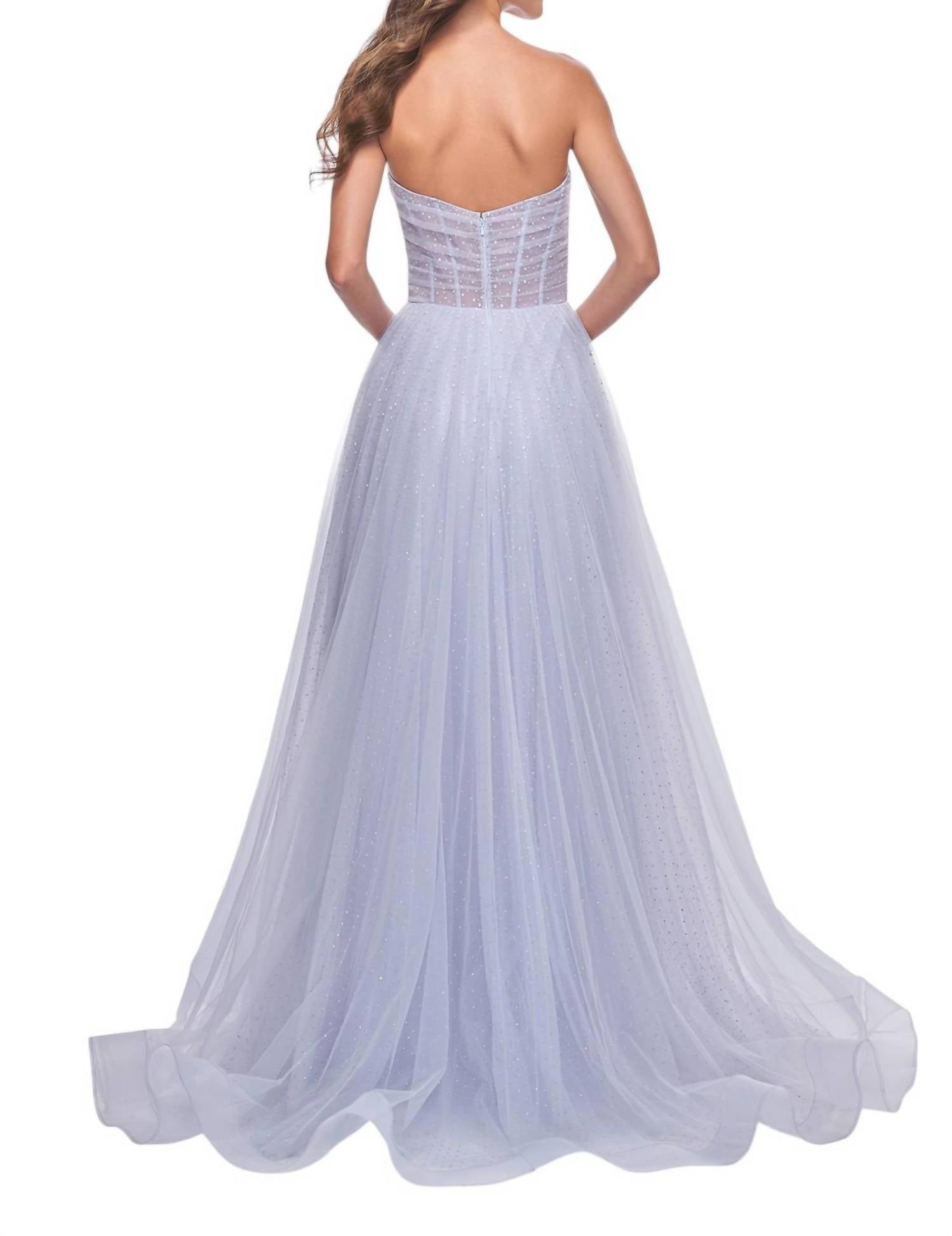 La Femme - Graceful A - line Prom Dress - blue - clothing - dresses