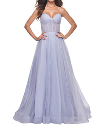 La Femme - Graceful A - line Prom Dress - blue - clothing - dresses