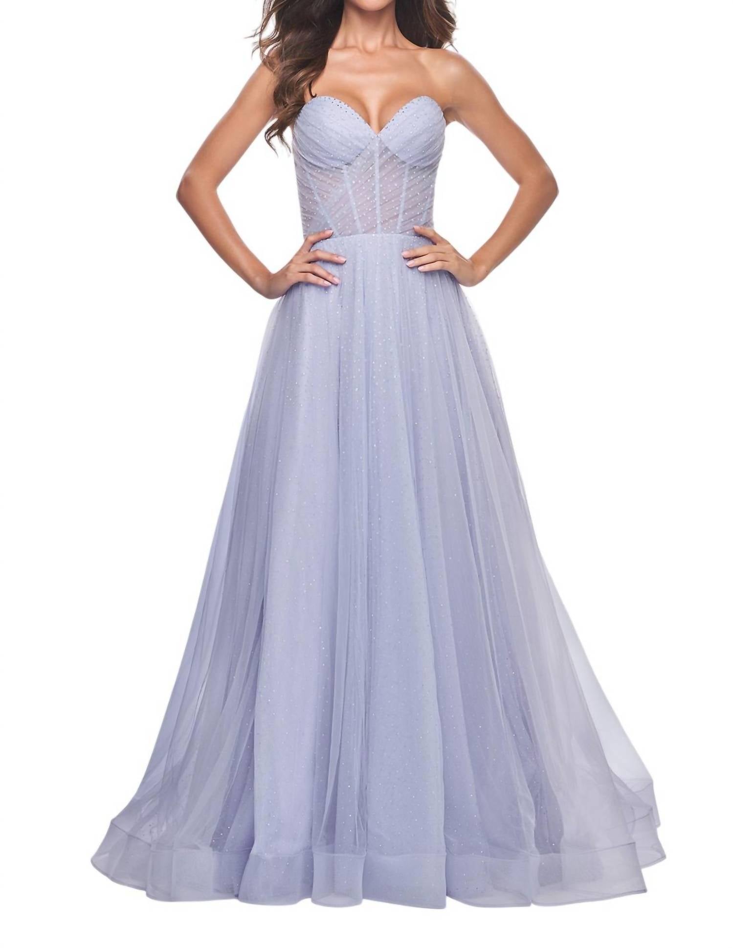 La Femme - Graceful A - line Prom Dress - blue - clothing - dresses