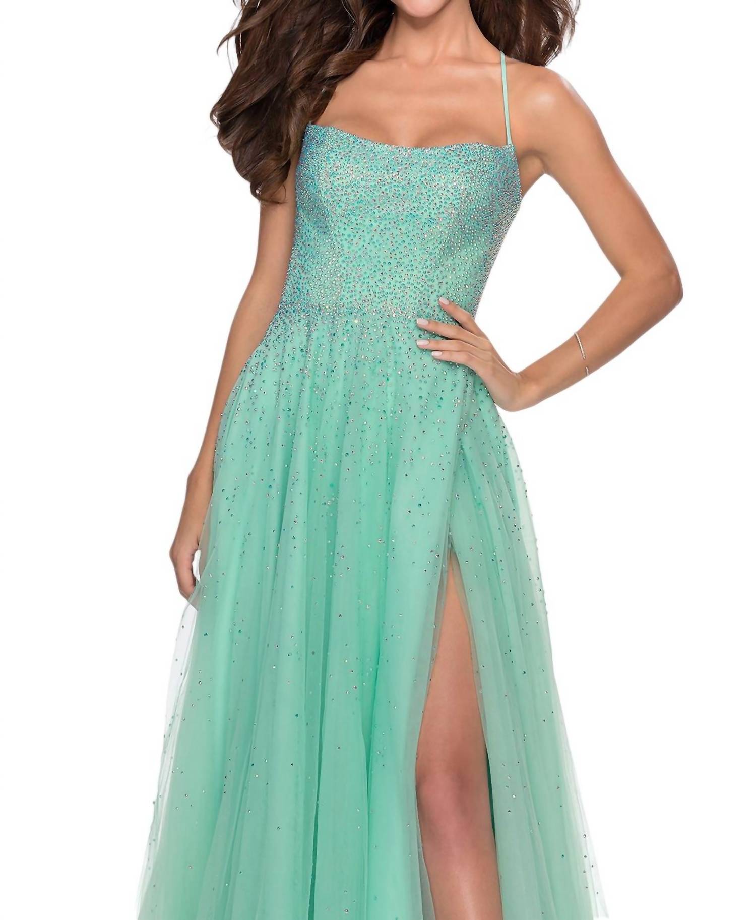 La Femme - Heavily Beaded Bodice Prom Dress - clothing - dresses - green