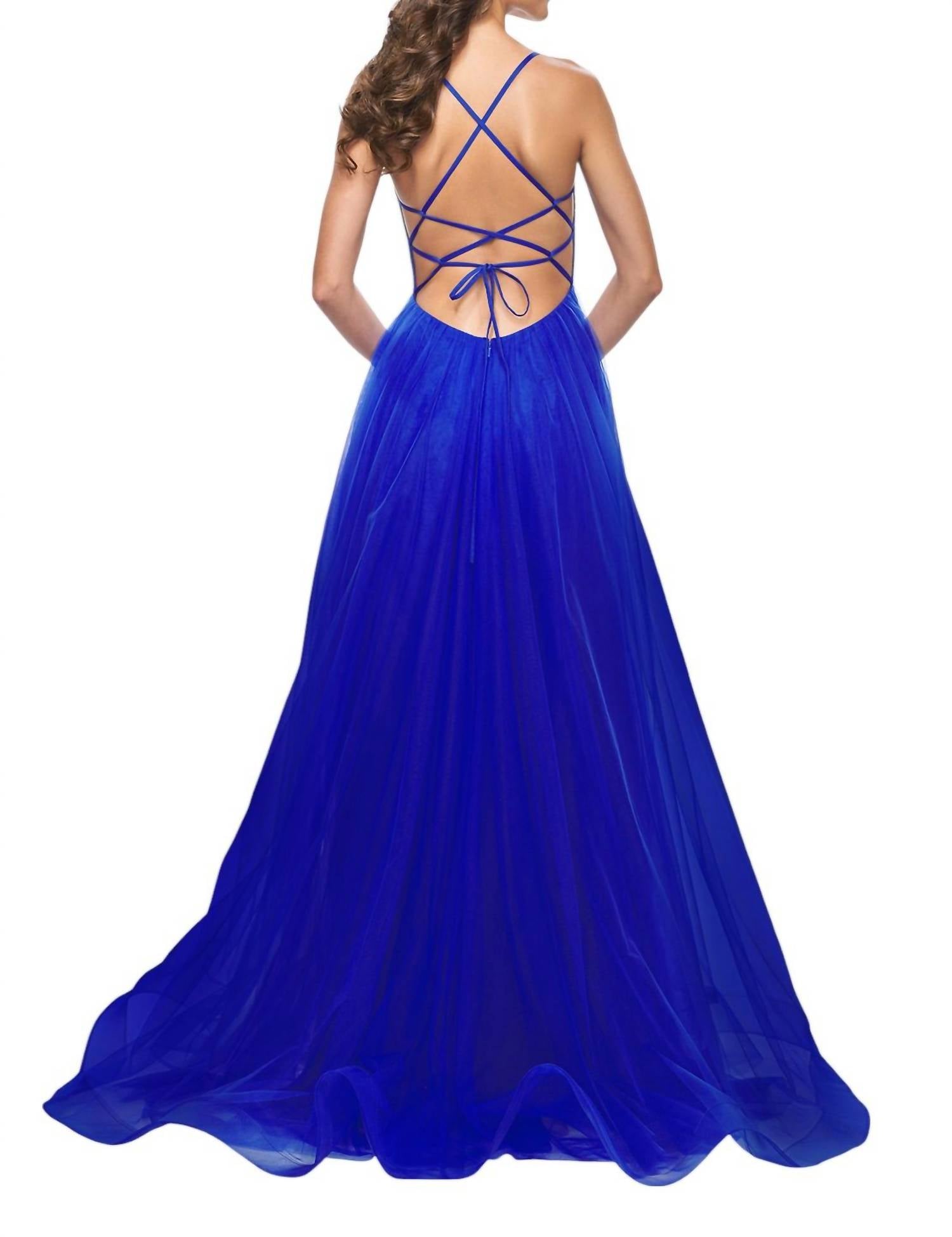 La Femme - Illusion Corset Bustier Top Prom Dress - blue - clothing - dresses