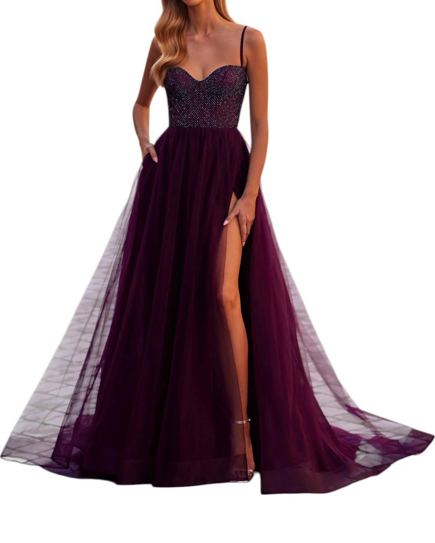 La Femme - Illusion Corset Bustier Top Prom Dress - clothing - dresses - patterned