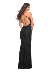 La Femme - Illusion Stretch Lace Prom Dress - black - clothing - dresses