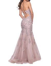 La Femme - Illusion Waist Mermaid Prom Dress - beige - clothing - dresses