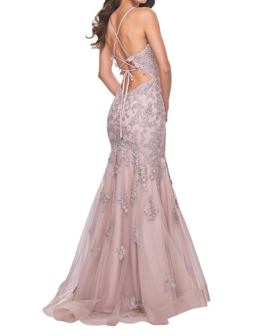 La Femme - Illusion Waist Mermaid Prom Dress - beige - clothing - dresses