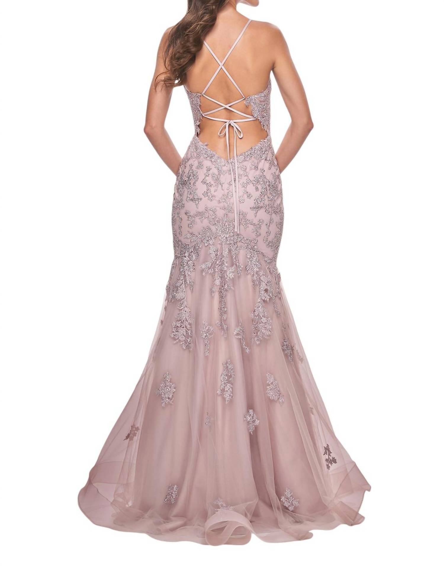 La Femme - Illusion Waist Mermaid Prom Dress - beige - clothing - dresses