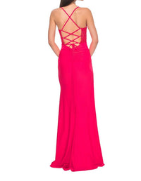 La Femme - Lace Applique Sheer Side Panels Prom Dress - clothing - dresses - lace