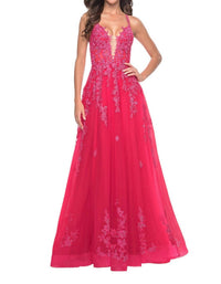 La Femme - Lace - detailed A - line Prom Dress - clothing - dresses - lace