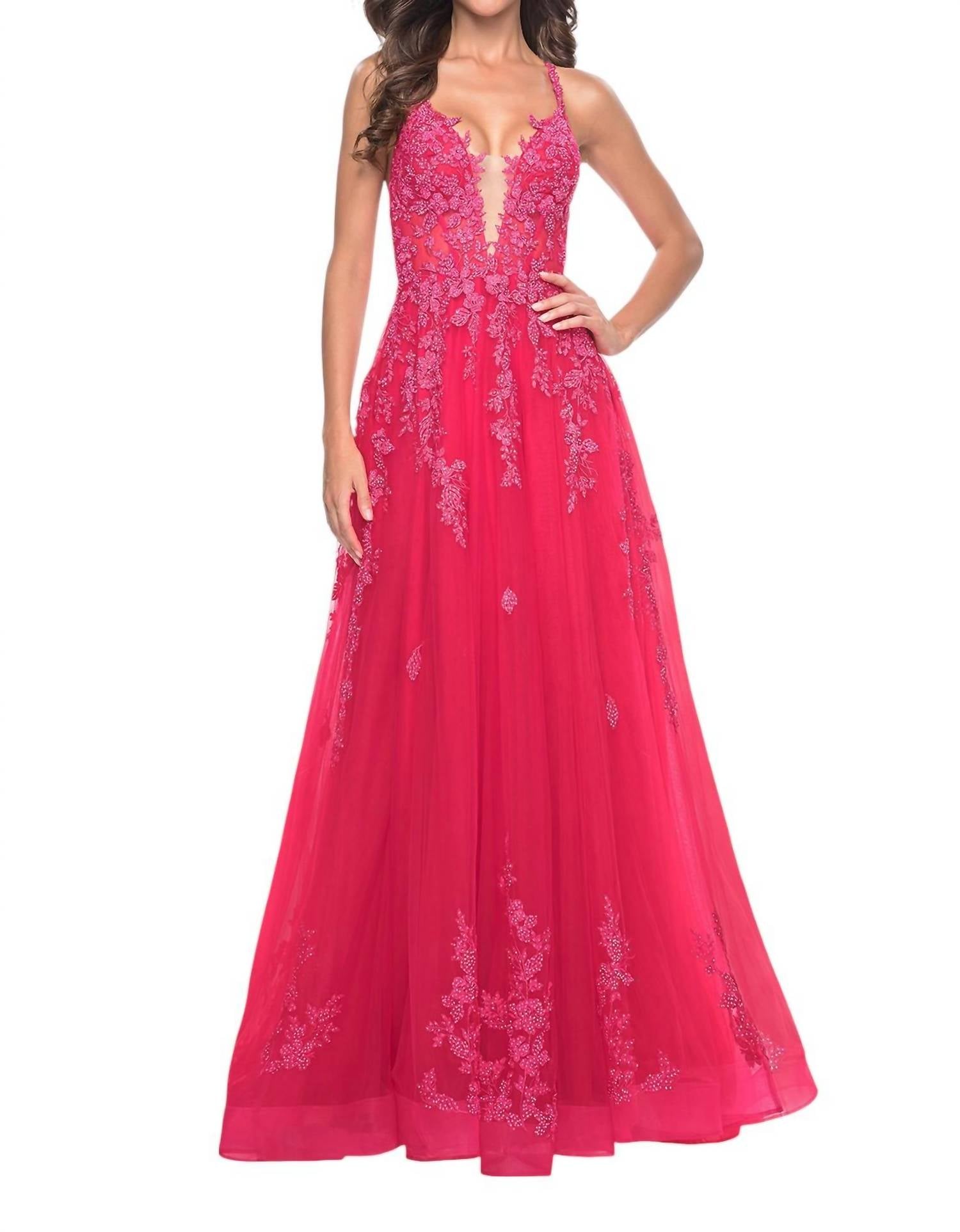 La Femme - Lace - detailed A - line Prom Dress - clothing - dresses - lace