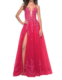 La Femme - Lace - detailed A - line Prom Dress - clothing - dresses - lace