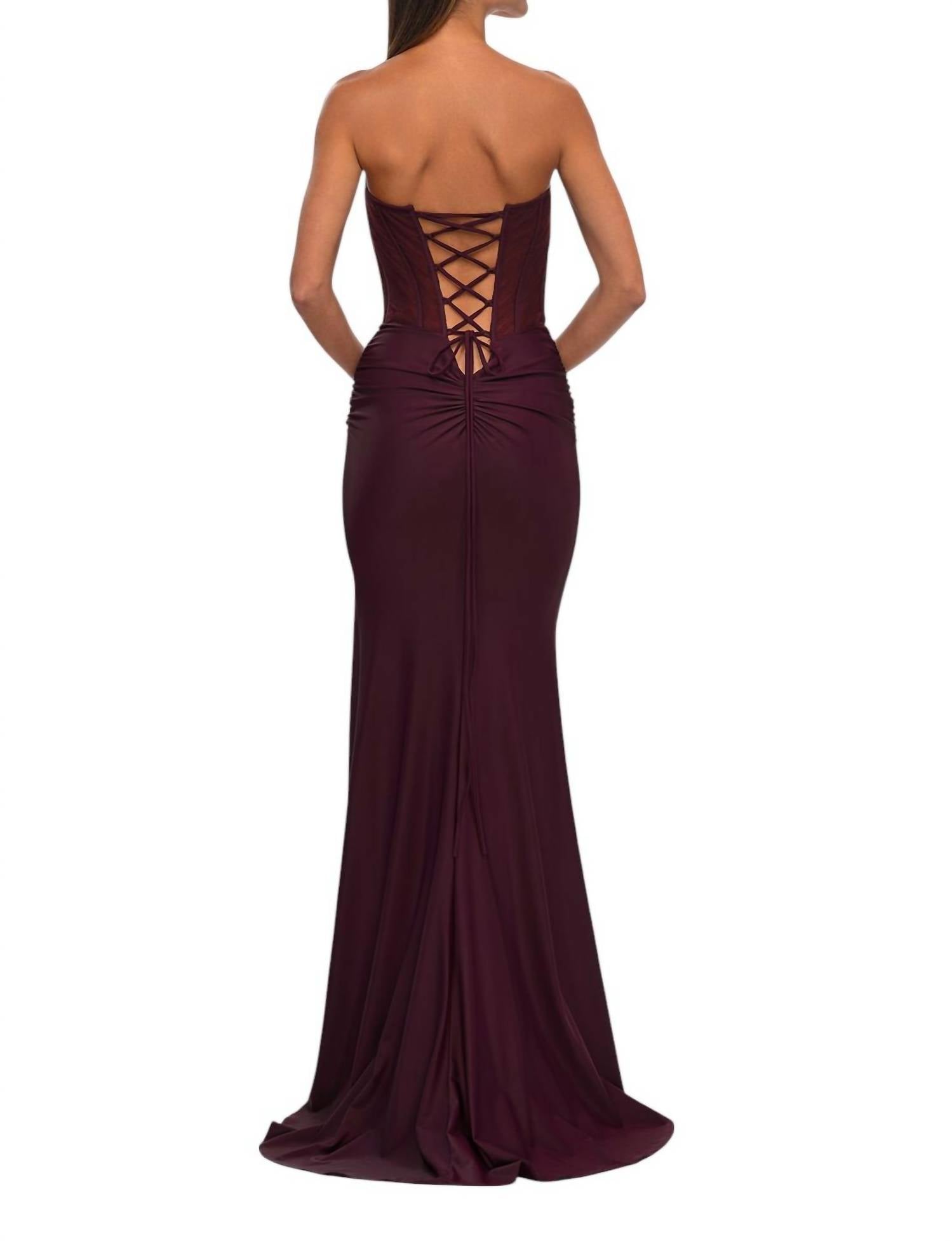 La Femme - Long Jersey Corset Top Prom Dress - clothing - dresses - patterned