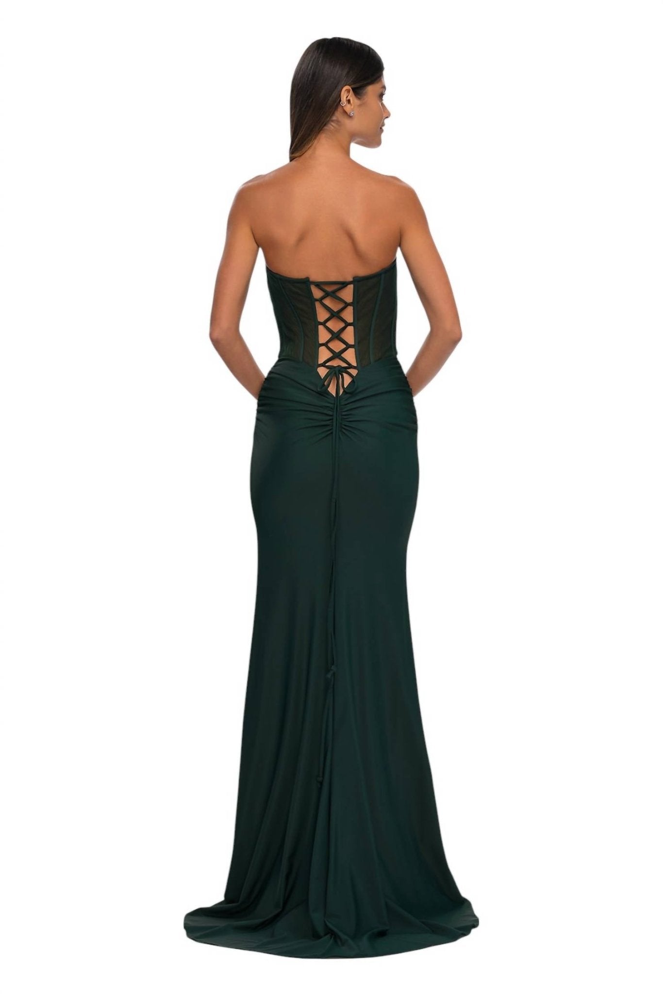 La Femme - Long Jersey Corset Top Prom Dress - clothing - dresses - green