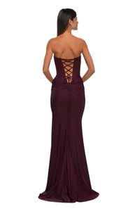 La Femme - Long Jersey Corset Top Prom Dress - clothing - dresses - patterned
