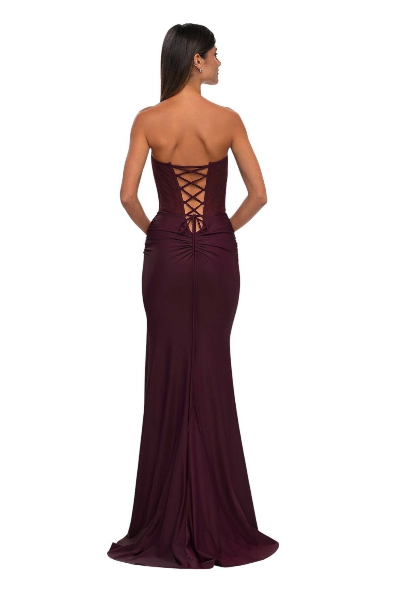 La Femme - Long Jersey Corset Top Prom Dress - clothing - dresses - patterned