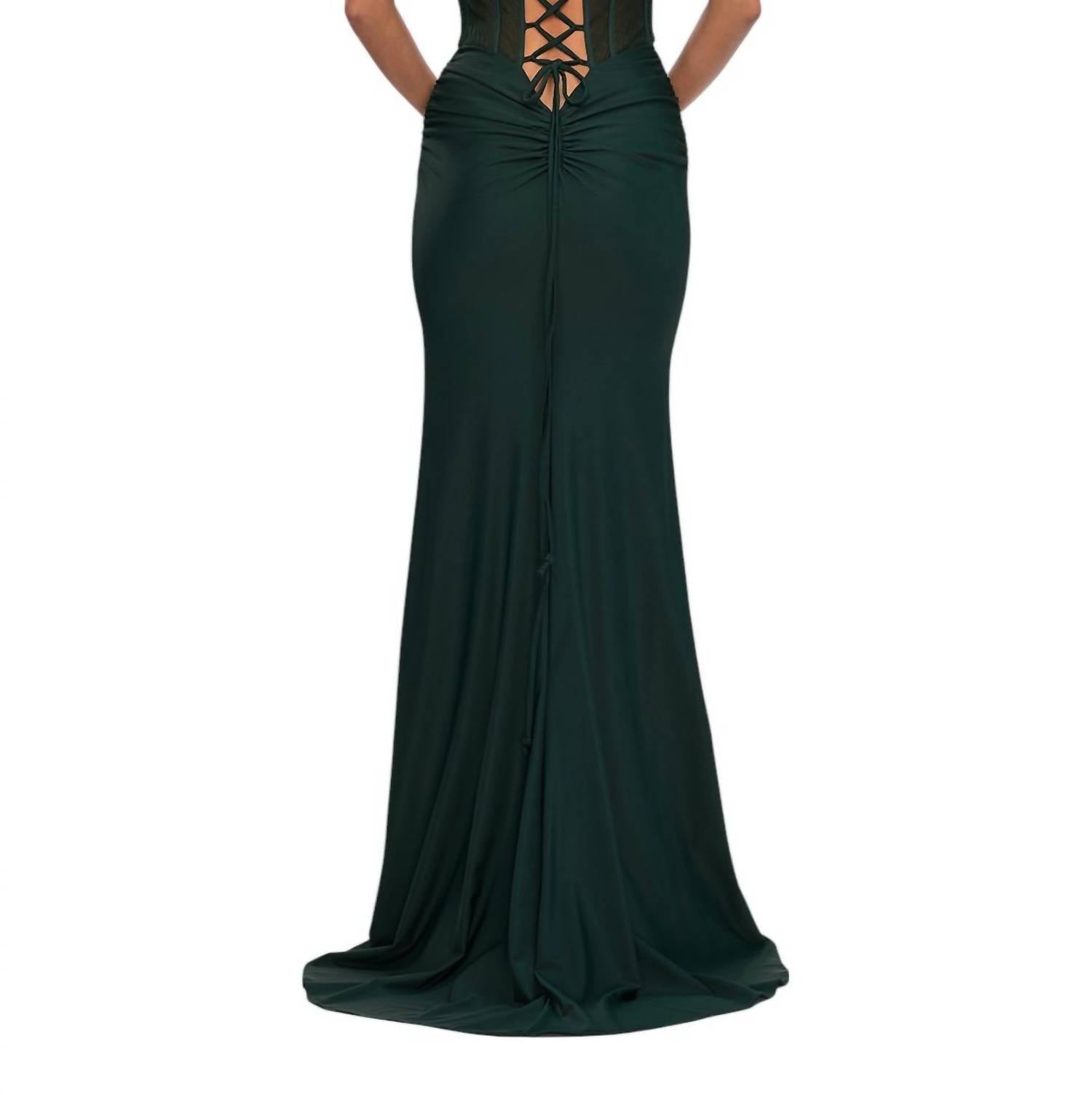 La Femme - Long Jersey Corset Top Prom Dress - clothing - dresses - green
