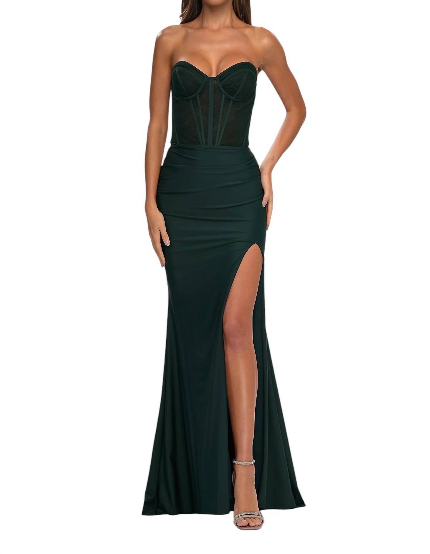 La Femme - Long Jersey Corset Top Prom Dress - clothing - dresses - green