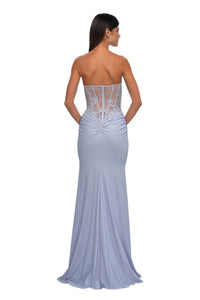 La Femme - Lovely Ruched Jersey Strapless Prom Dress - blue - clothing - dresses