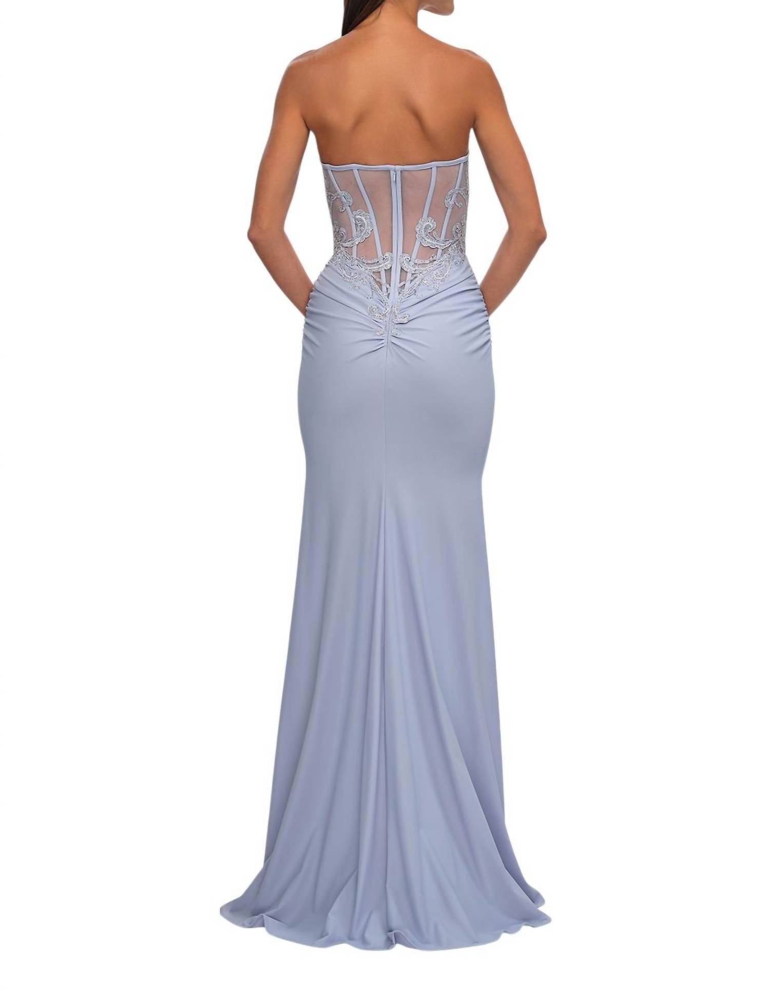La Femme - Lovely Ruched Jersey Strapless Prom Dress - blue - clothing - dresses