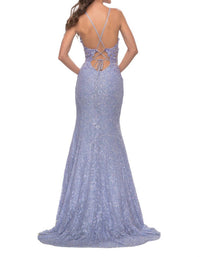 La Femme - Mermaid Beaded Lace Prom Dress - blue - clothing - dresses