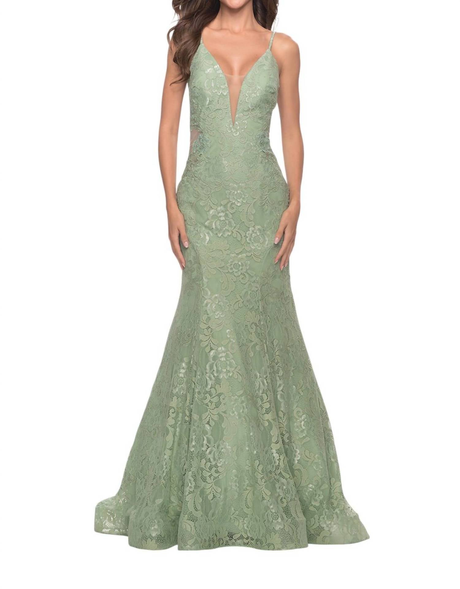 La Femme - Mermaid Lace Prom Dress - clothing - dresses - green