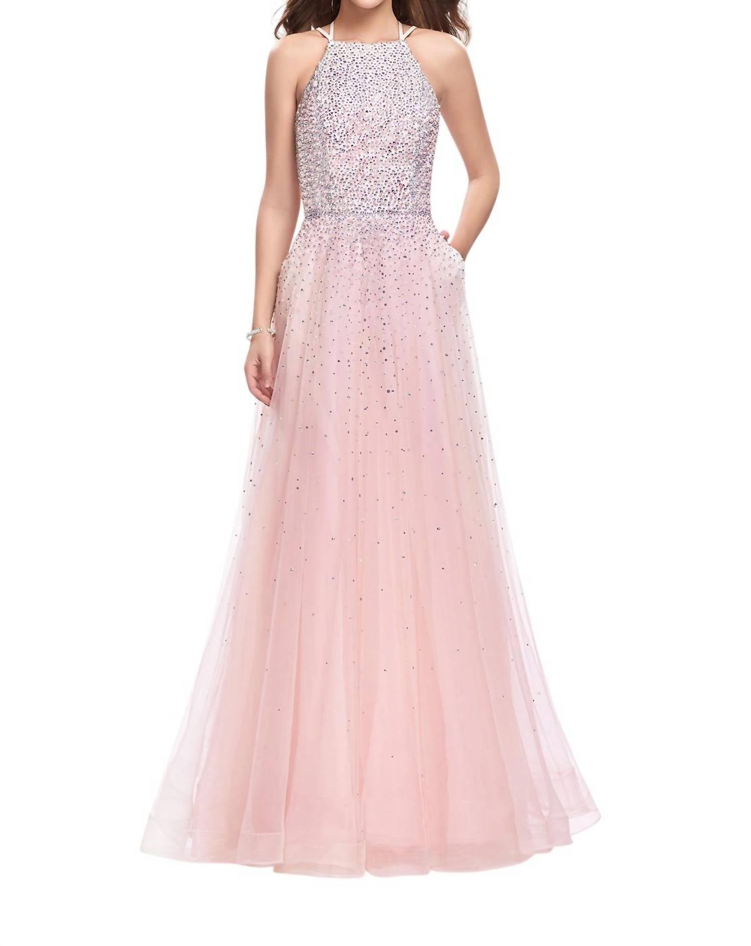 La Femme - Metallic Beading Cascading Prom Dress - clothing - dresses - patterned