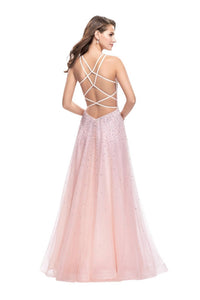 La Femme - Metallic Beading Cascading Prom Dress - clothing - dresses - patterned