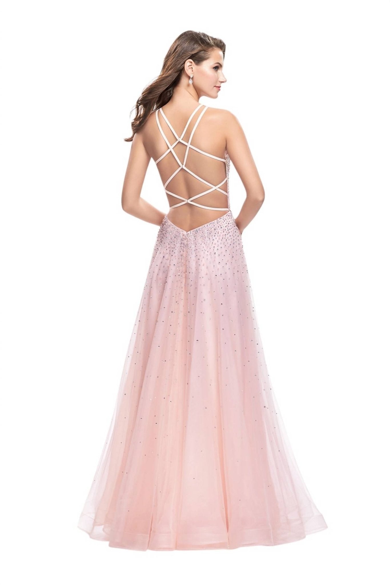 La Femme - Metallic Beading Cascading Prom Dress - clothing - dresses - patterned