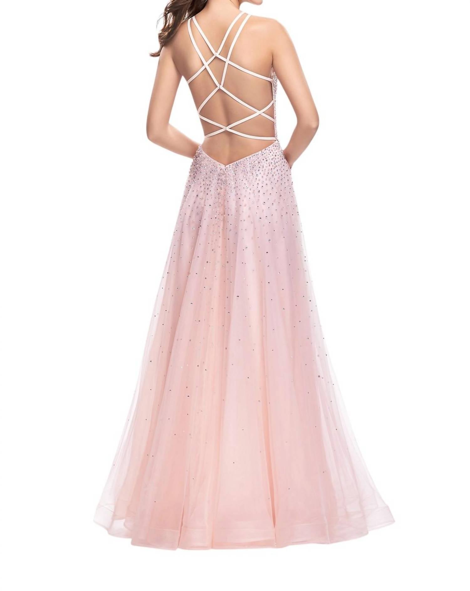 La Femme - Metallic Beading Cascading Prom Dress - clothing - dresses - patterned