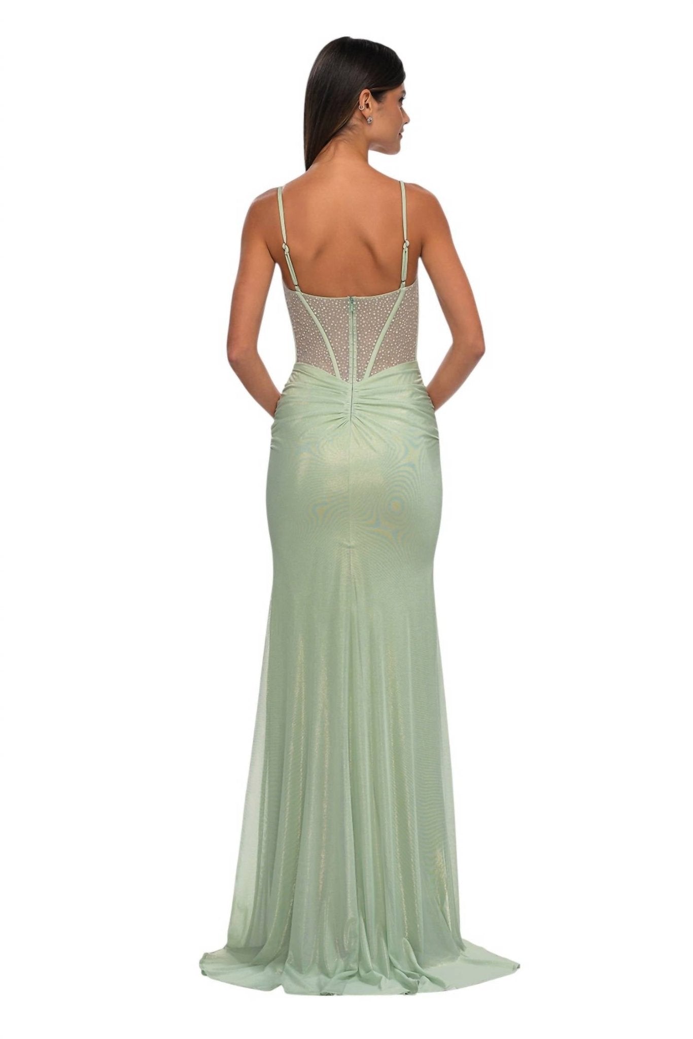 La Femme - Metallic Net Jersey Illusion Top Prom Dress - clothing - dresses - green