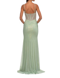 La Femme - Metallic Net Jersey Illusion Top Prom Dress - clothing - dresses - green