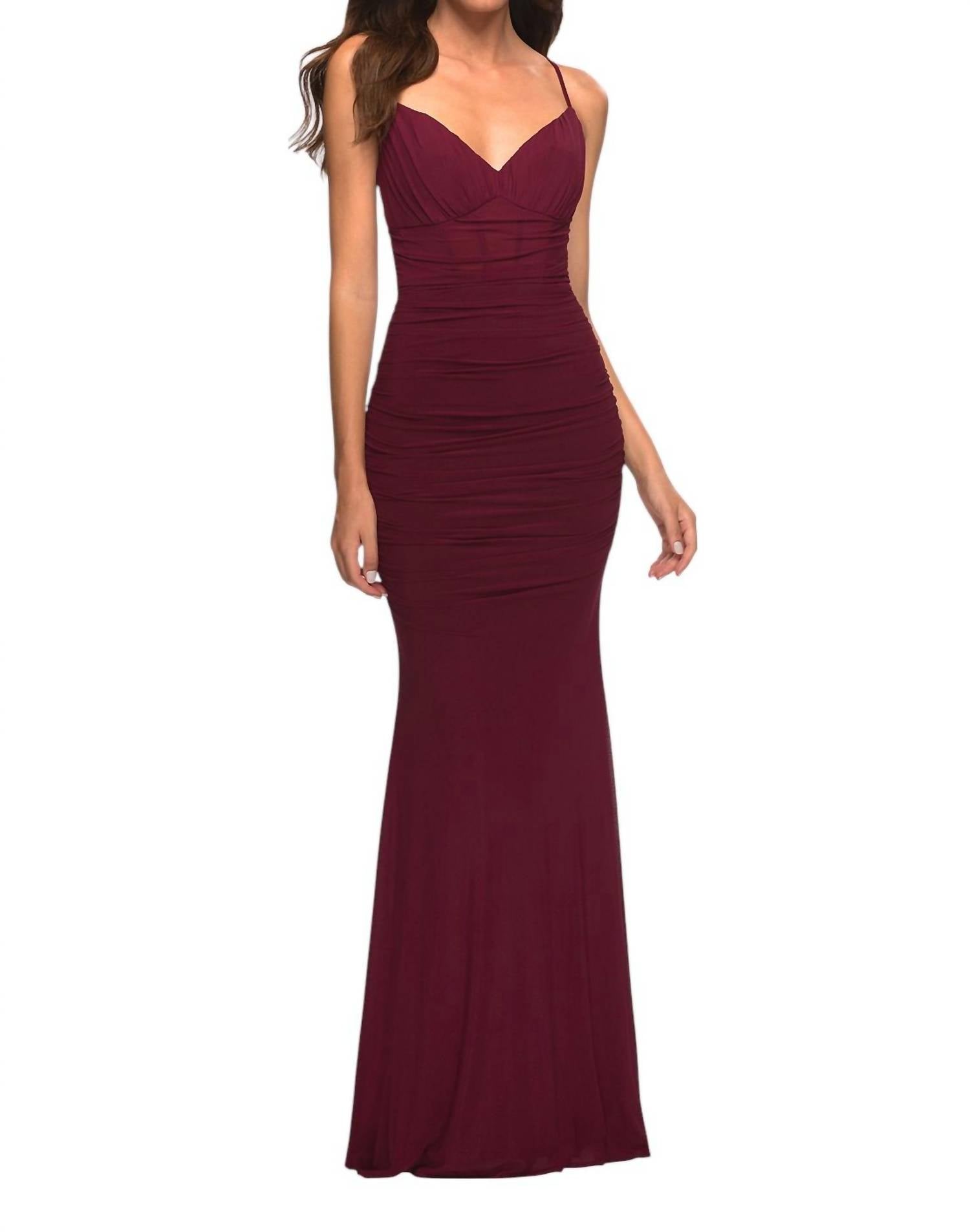 La Femme - Net Jersey With Sheer Corset Style Bodice Prom Dress - clothing - dresses - prom