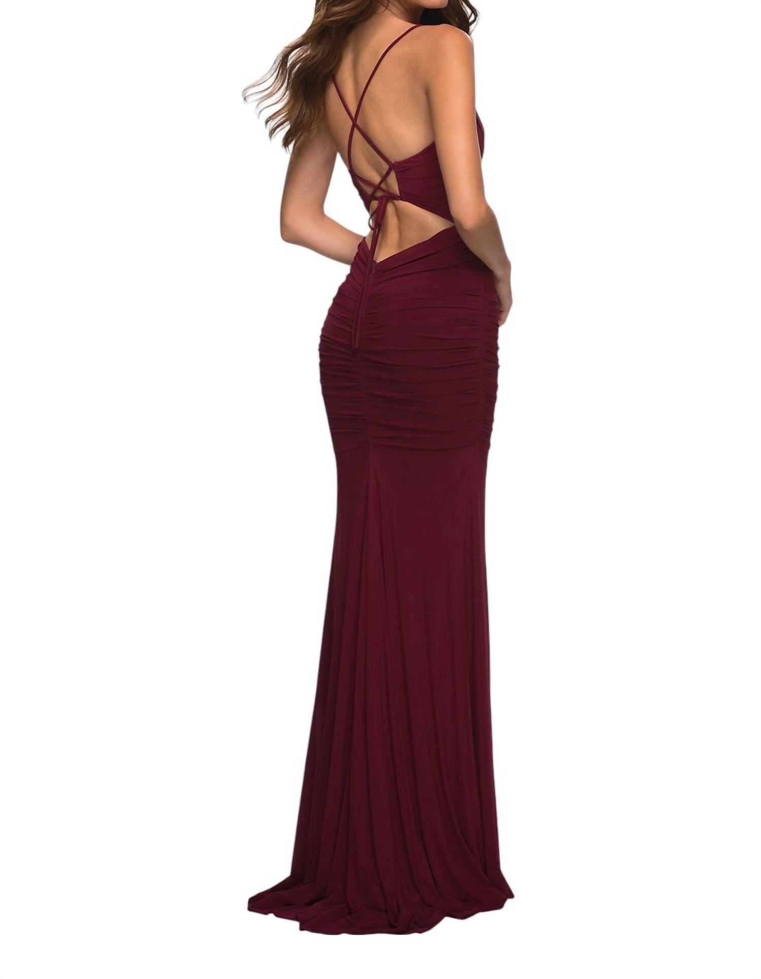 La Femme - Net Jersey With Sheer Corset Style Bodice Prom Dress - clothing - dresses - prom