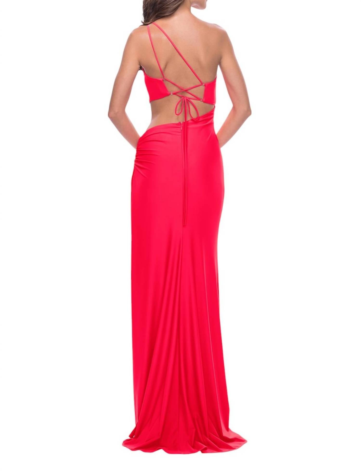 La Femme - One Shoulder Side Cut Out Prom Dress - clothing - dresses - orange