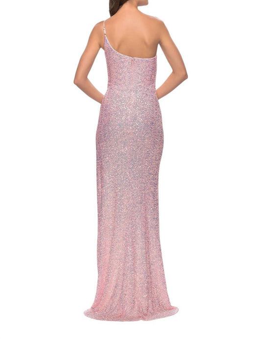 La Femme - One Shoulder Soft Stretch Sequin Prom Dress - clothing - dresses - patterned