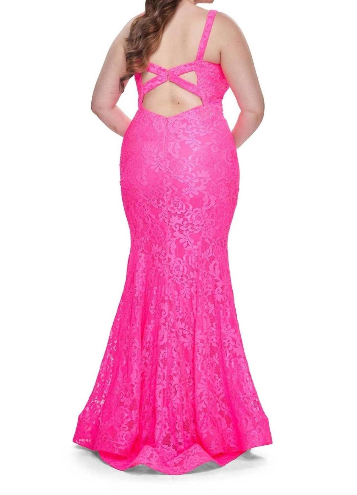 La Femme - Plunging Neckline Fitted Prom Dress - Plus - clothing - dresses - patterned