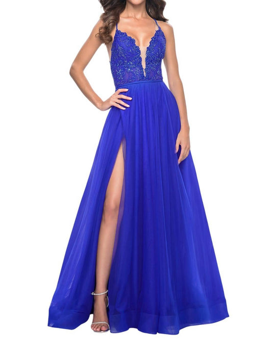 La Femme - Pretty Tulle A - line Ball Gown - blue - clothing - dresses