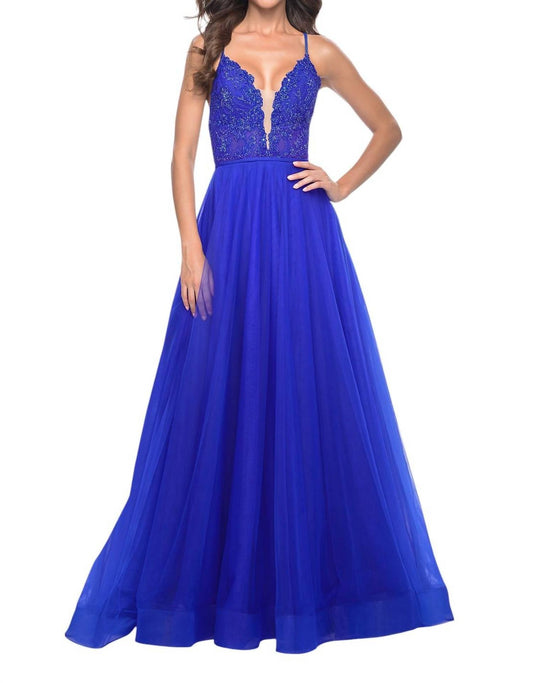 La Femme - Pretty Tulle A - line Ball Gown - blue - clothing - dresses