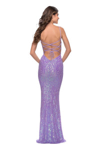 La Femme - Print Sequin V - neck Prom Dress - clothing - dresses - patterned