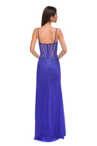 La Femme - Ravishing Fitted Net Prom Dress - blue - clothing - dresses