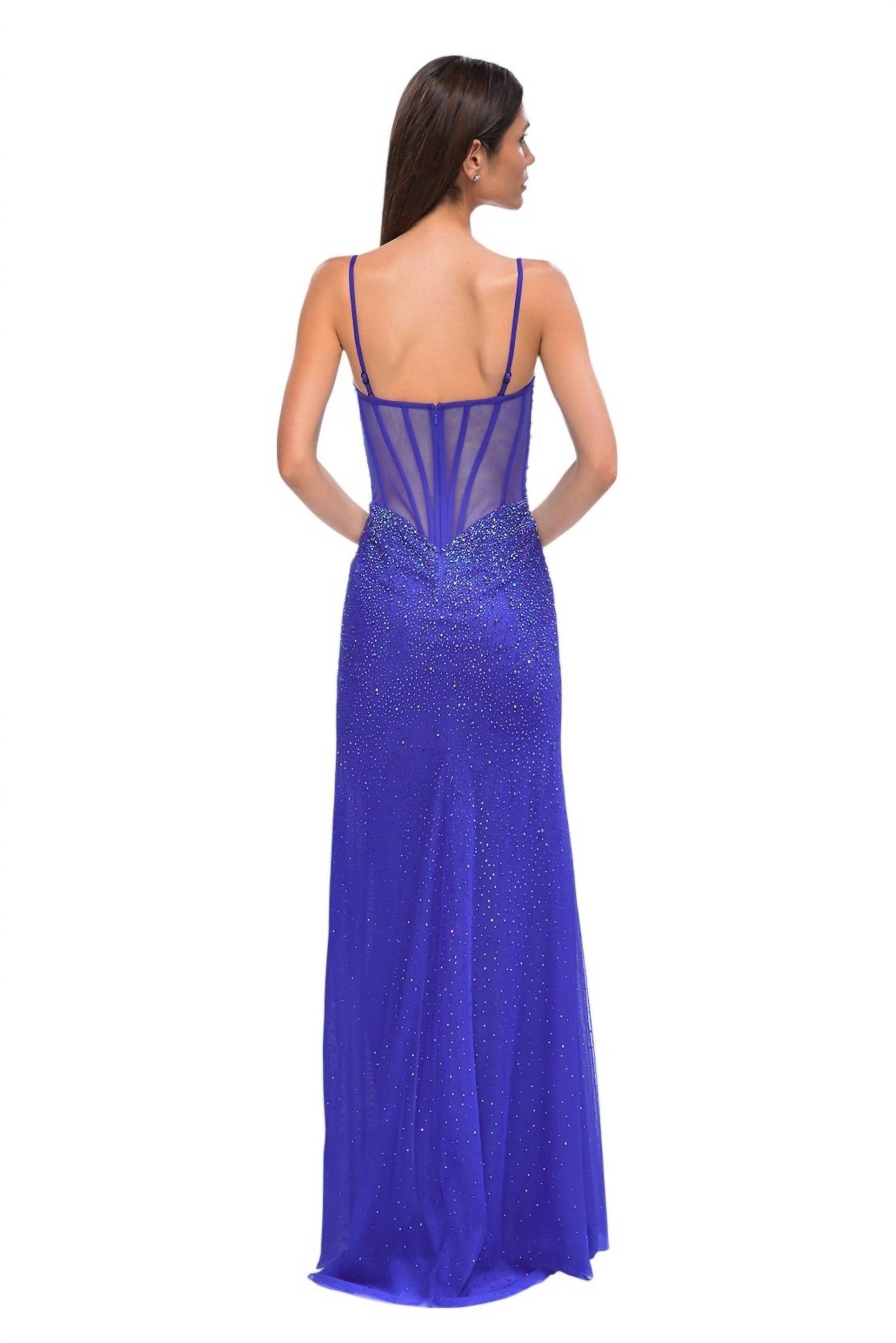 La Femme - Ravishing Fitted Net Prom Dress - blue - clothing - dresses