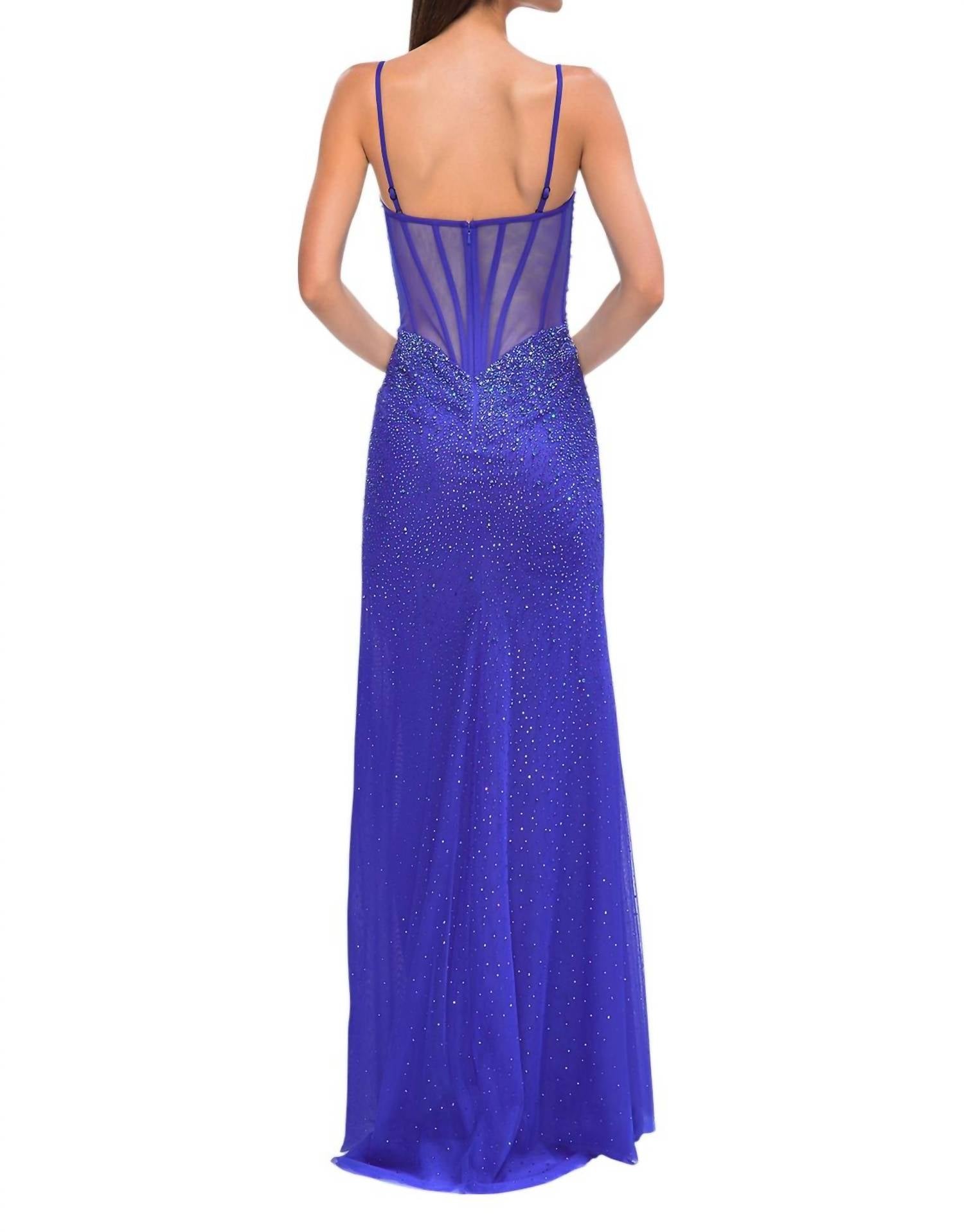 La Femme - Ravishing Fitted Net Prom Dress - blue - clothing - dresses