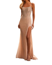 La Femme - Ravishing Fitted Net Prom Dress - clothing - dresses - patterned